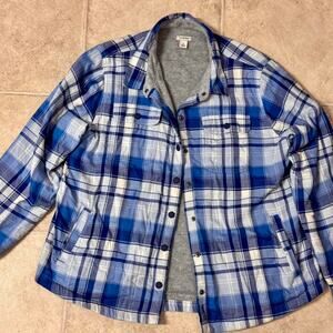 L.L. Bean Sherpa Lined Plaid Flannel Jacket Blue Men’s Large Petite Shacket